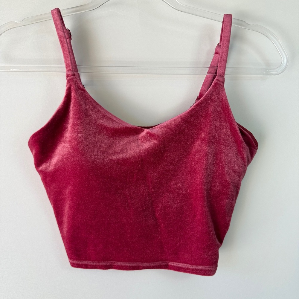 Athleta Elation V-Neck Velvet Crop Top Womens XS Dark Pink Excellent Adjustable